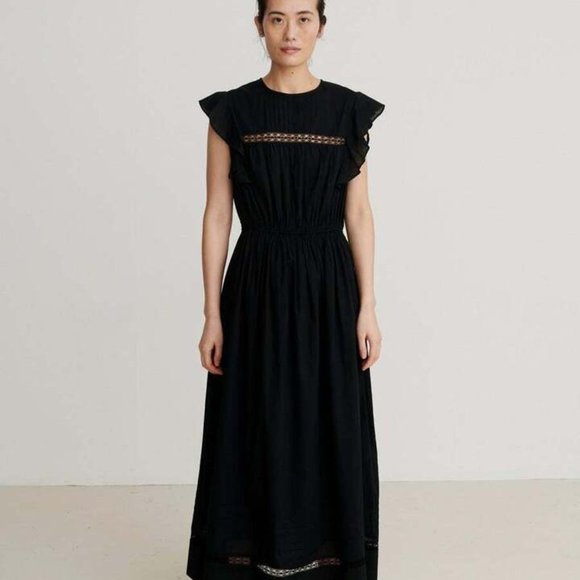 Skall Studio Olive Long Dress Ruffle Lace Pintuck Black XS NEW